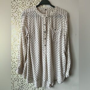 Free People Rune Print Tunic Top Size S Ivory Long Sleeves 3/4 Button Front